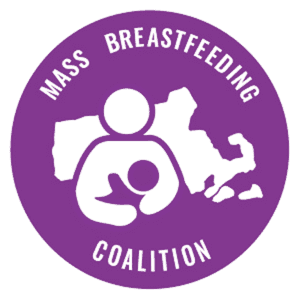 Mass Breastfeeding Coalition logo in a purple circle with outline of Massachusetts.